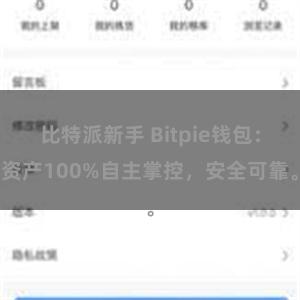 比特派新手 Bitpie钱包：资产100%自主掌控，安全可靠。